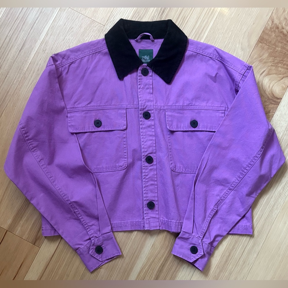 Wild Fable Button Purple Utility Overshirt with Black Corduroy Collar NWOT